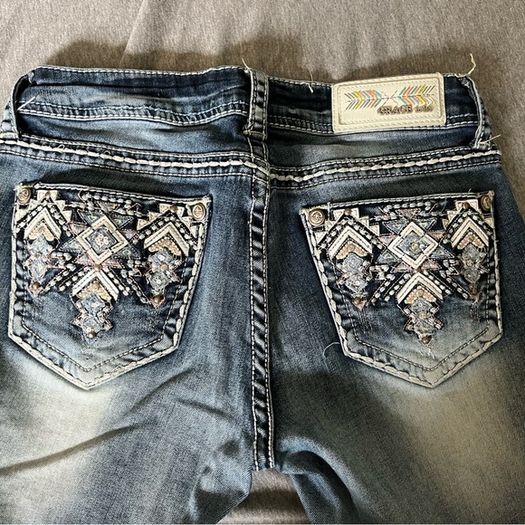 Grace in LA Blue Skinny Jeans with Embellished Pockets - Picture 6 of 7